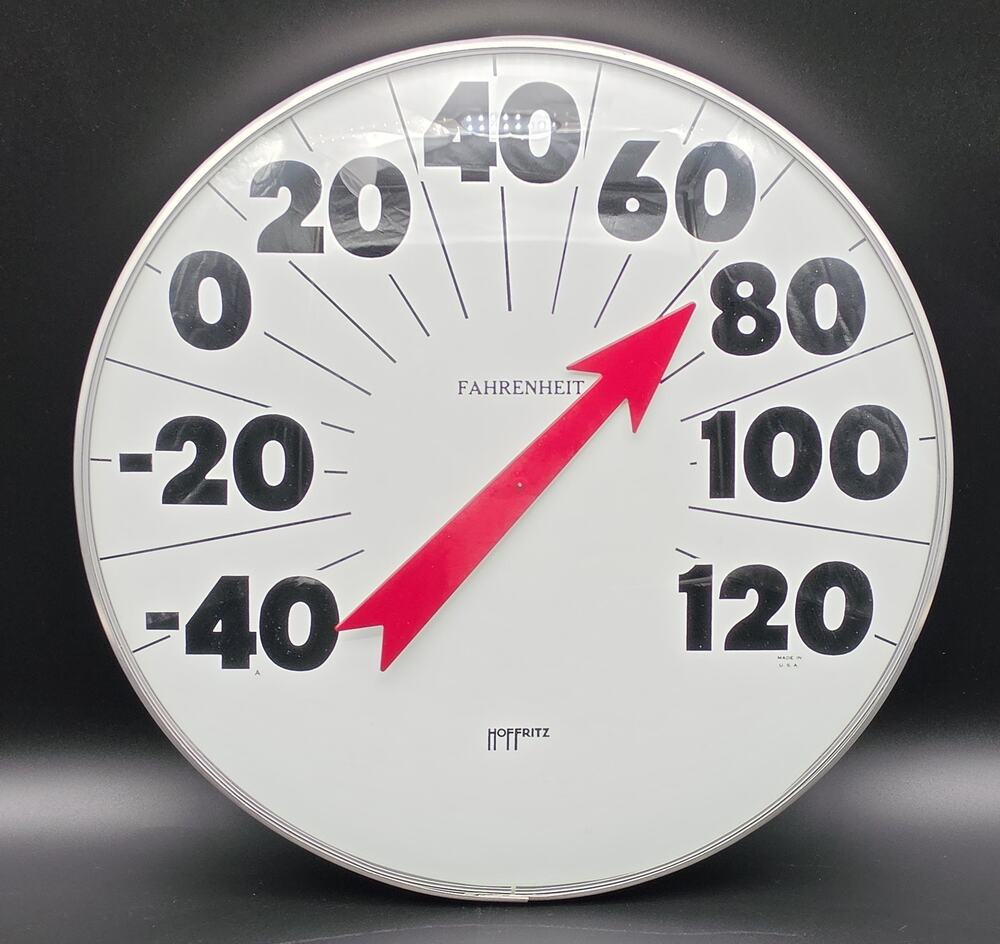 Vintage Hoffritz 18" Jumbo Dial Wall Thermometer Metal USA Fahrenheit Glass
